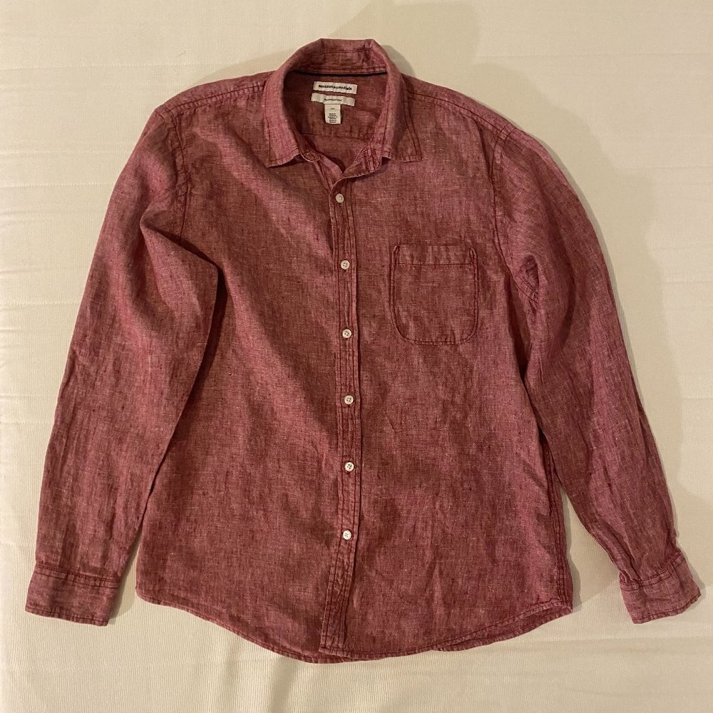 Amazon Essentials Men's Long-Sleeve Slim Fit Chambray Shirt - Large - Red